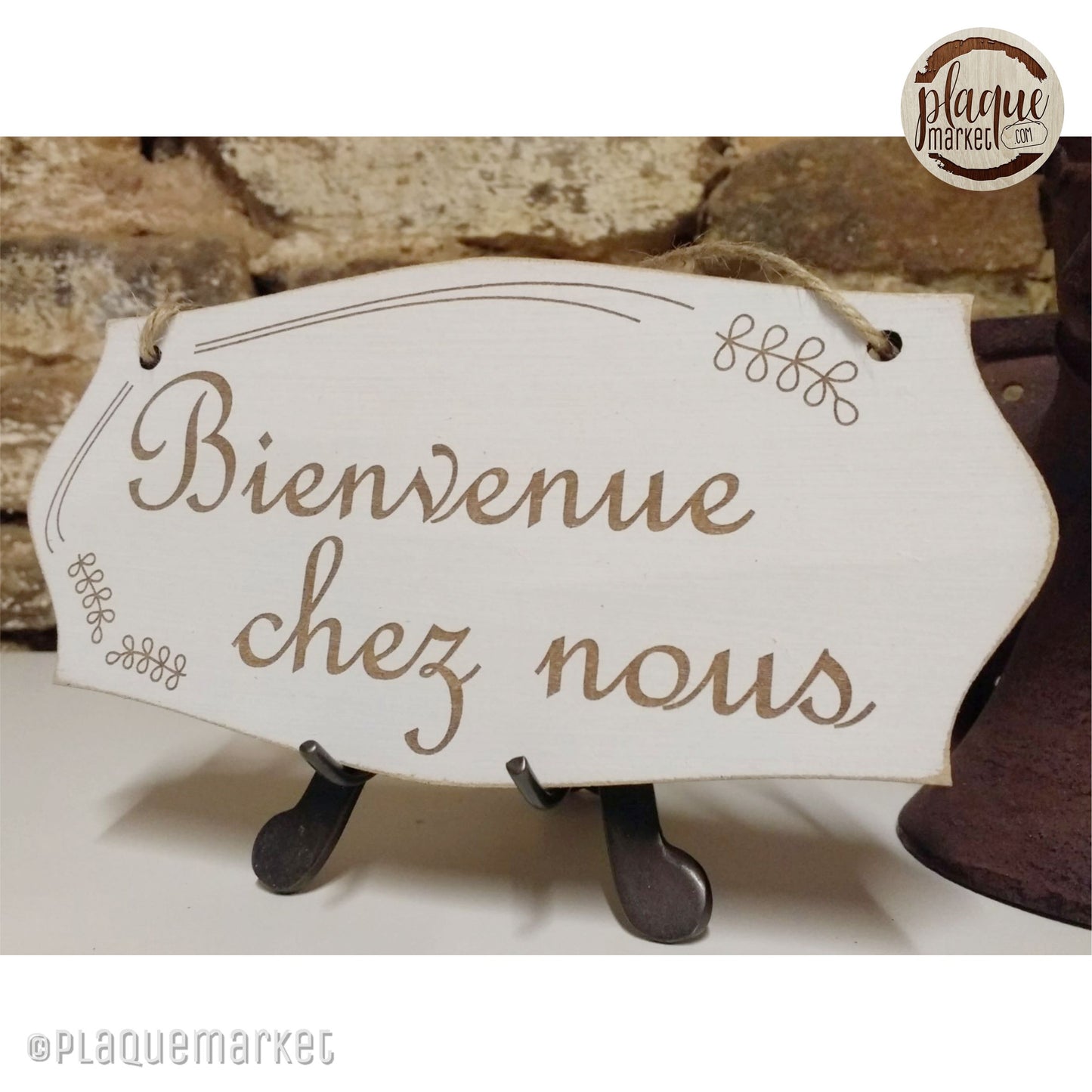 Bienvenue chez nous panneau en bois de PlaqueMarket