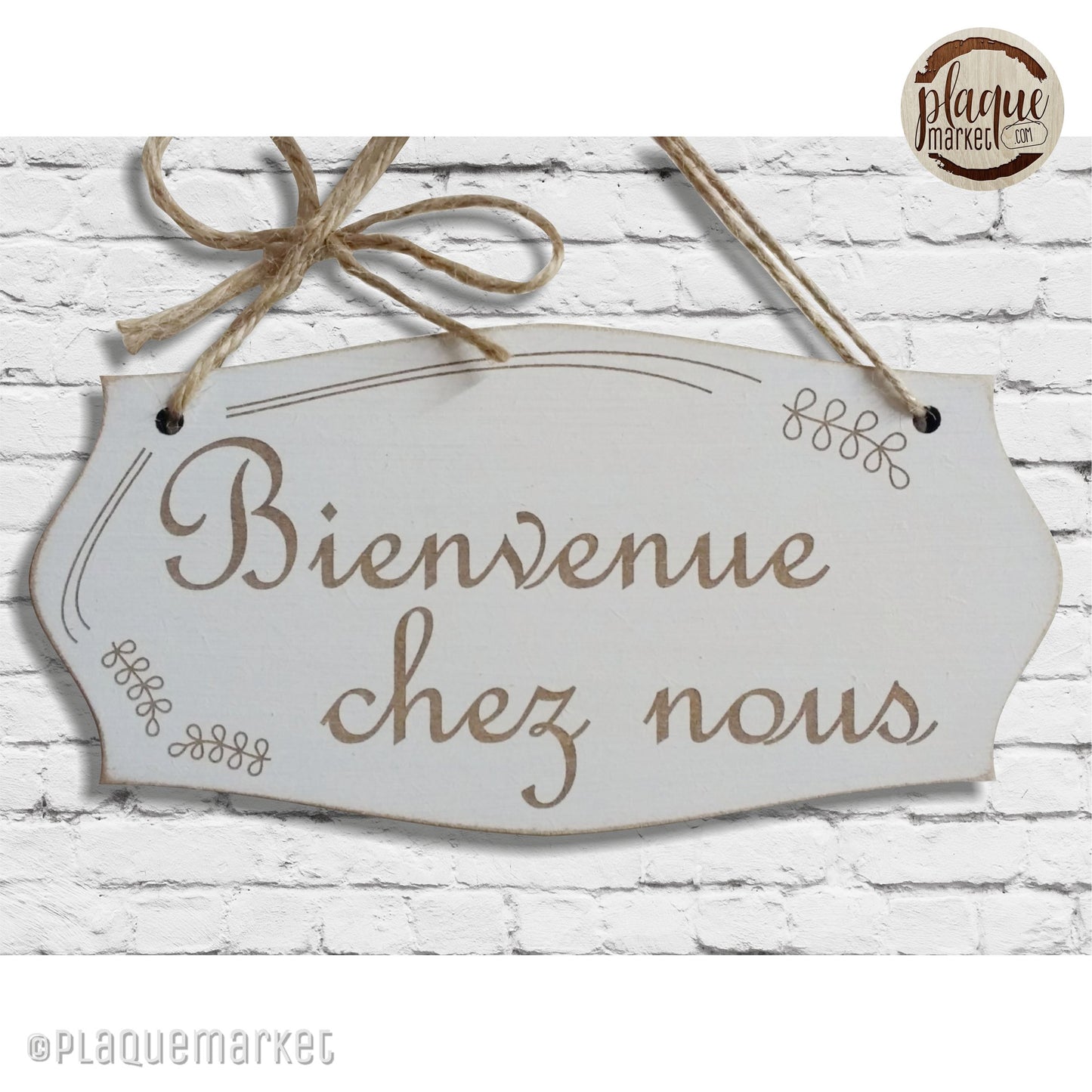 Bienvenue chez nous panneau en bois de PlaqueMarket