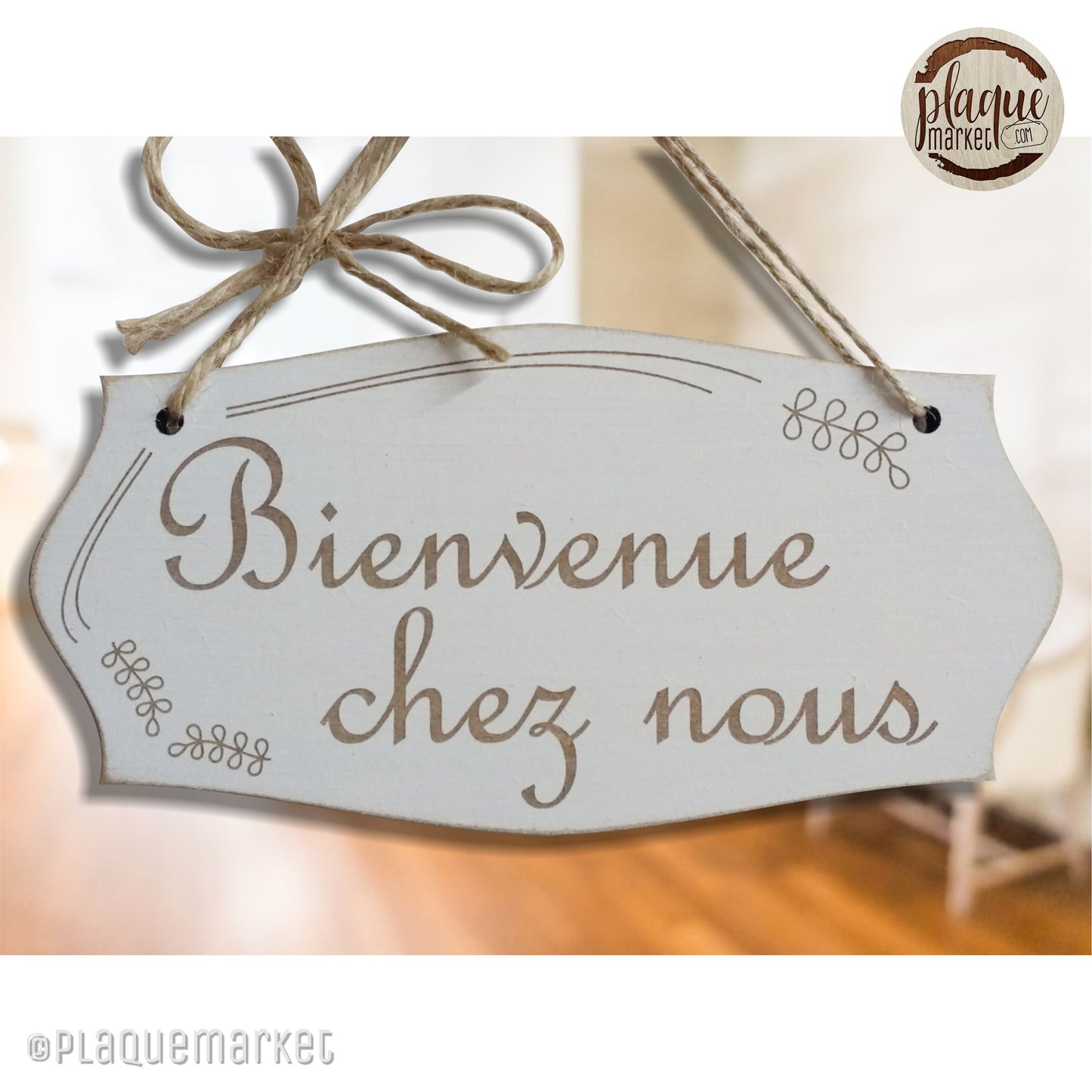 Bienvenue chez nous panneau en bois de PlaqueMarket