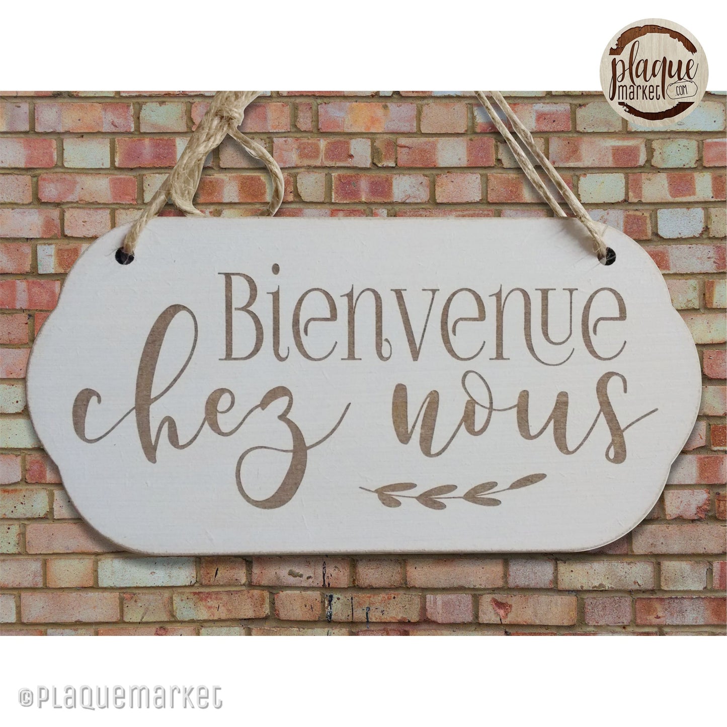 Bienvenue chez nous plaque en bois de PlaqueMarket