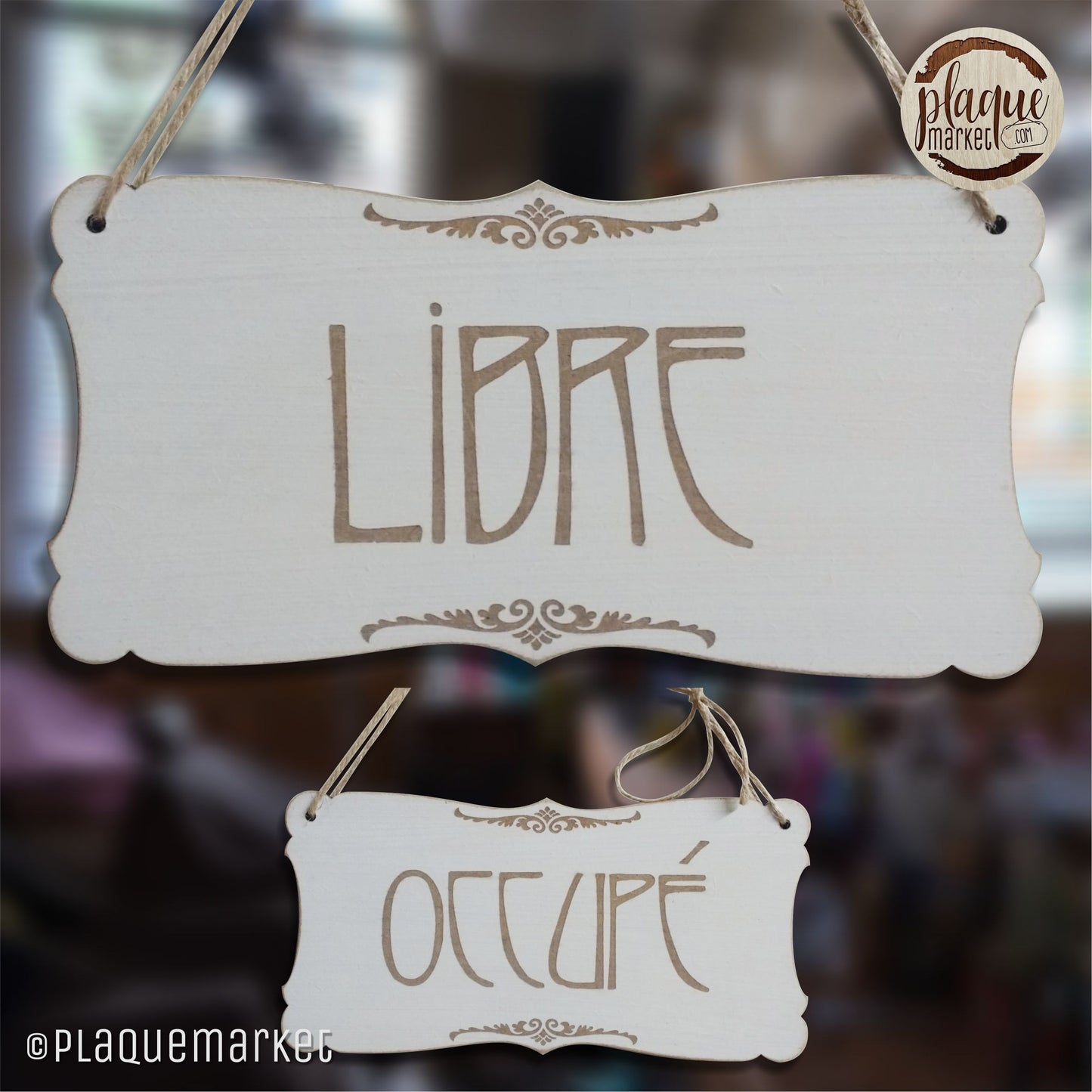 Libre / Occupé Plaque de Porte en Bois 3