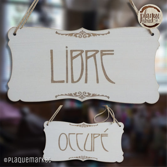 Libre / Occupé Plaque de Porte en Bois 3