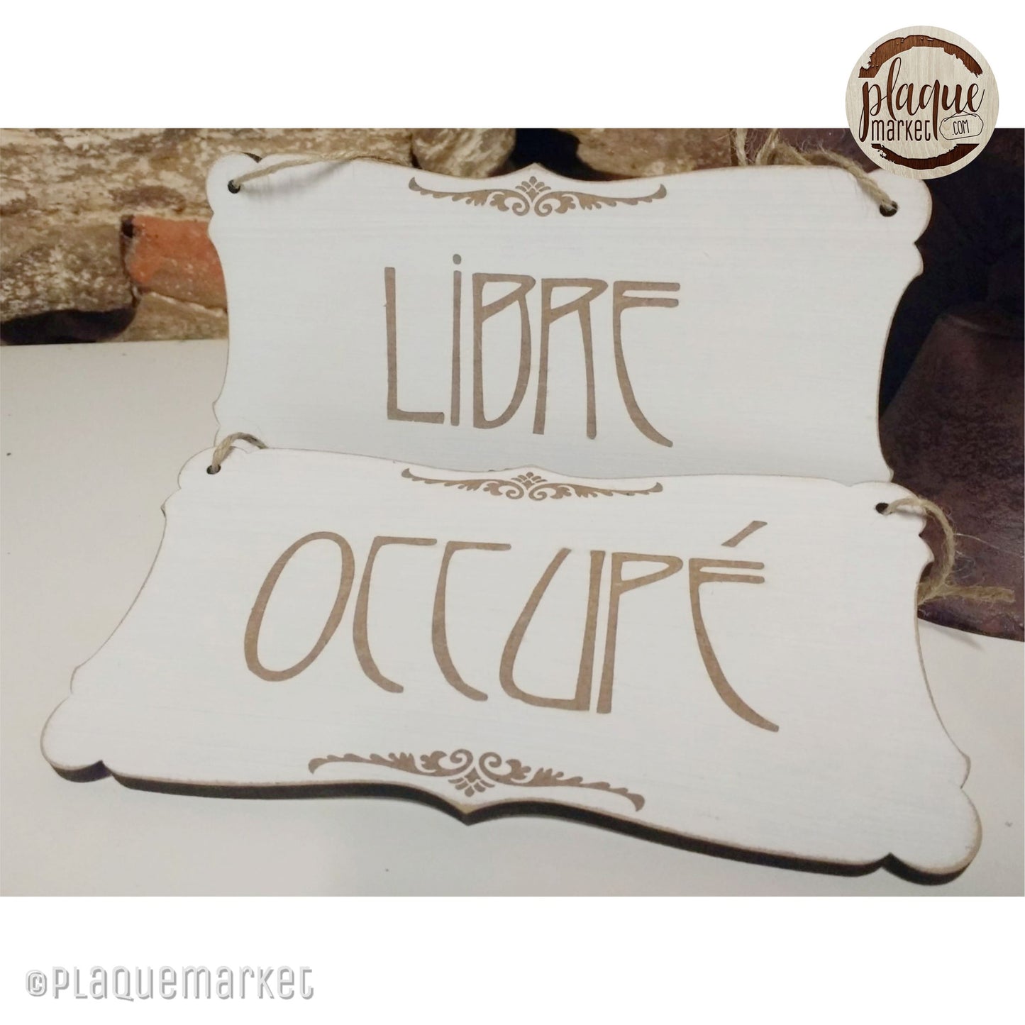 Libre / Occupé Plaque de Porte en Bois 3