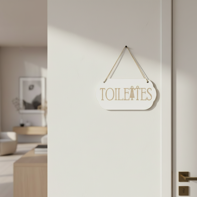 Toilettes Plaque de Porte en Bois