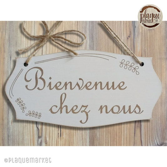 Bienvenue chez nous panneau en bois de PlaqueMarket