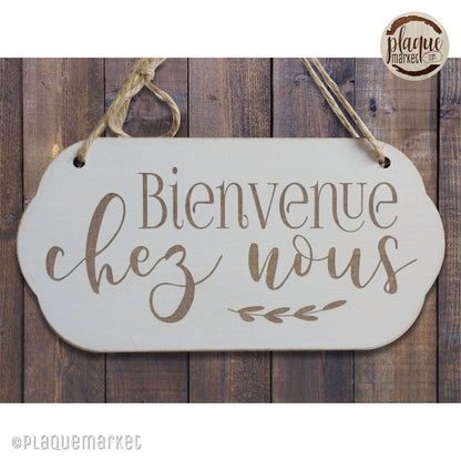 Bienvenue chez nous plaque en bois de PlaqueMarket