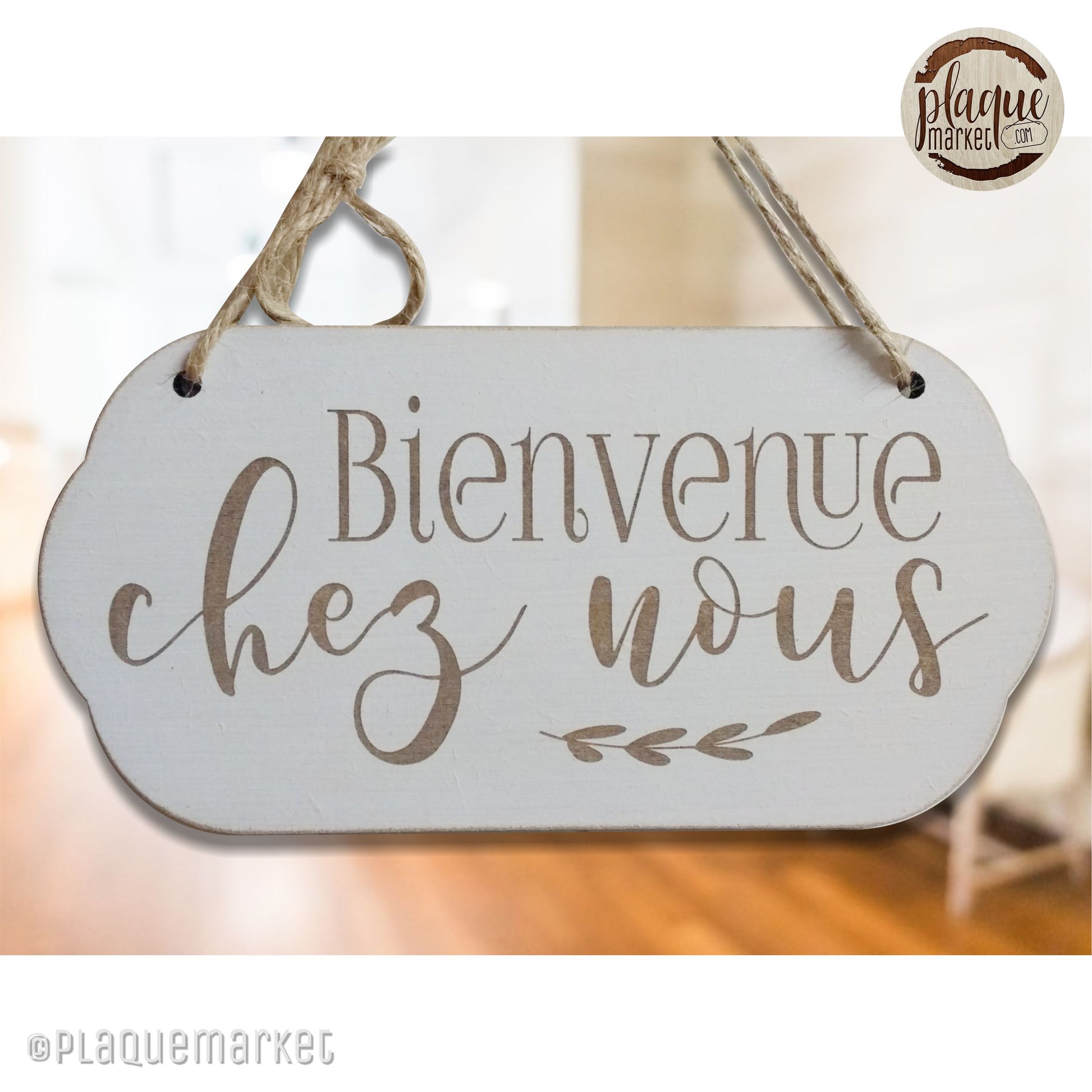 Bienvenue chez nous plaque en bois de PlaqueMarket